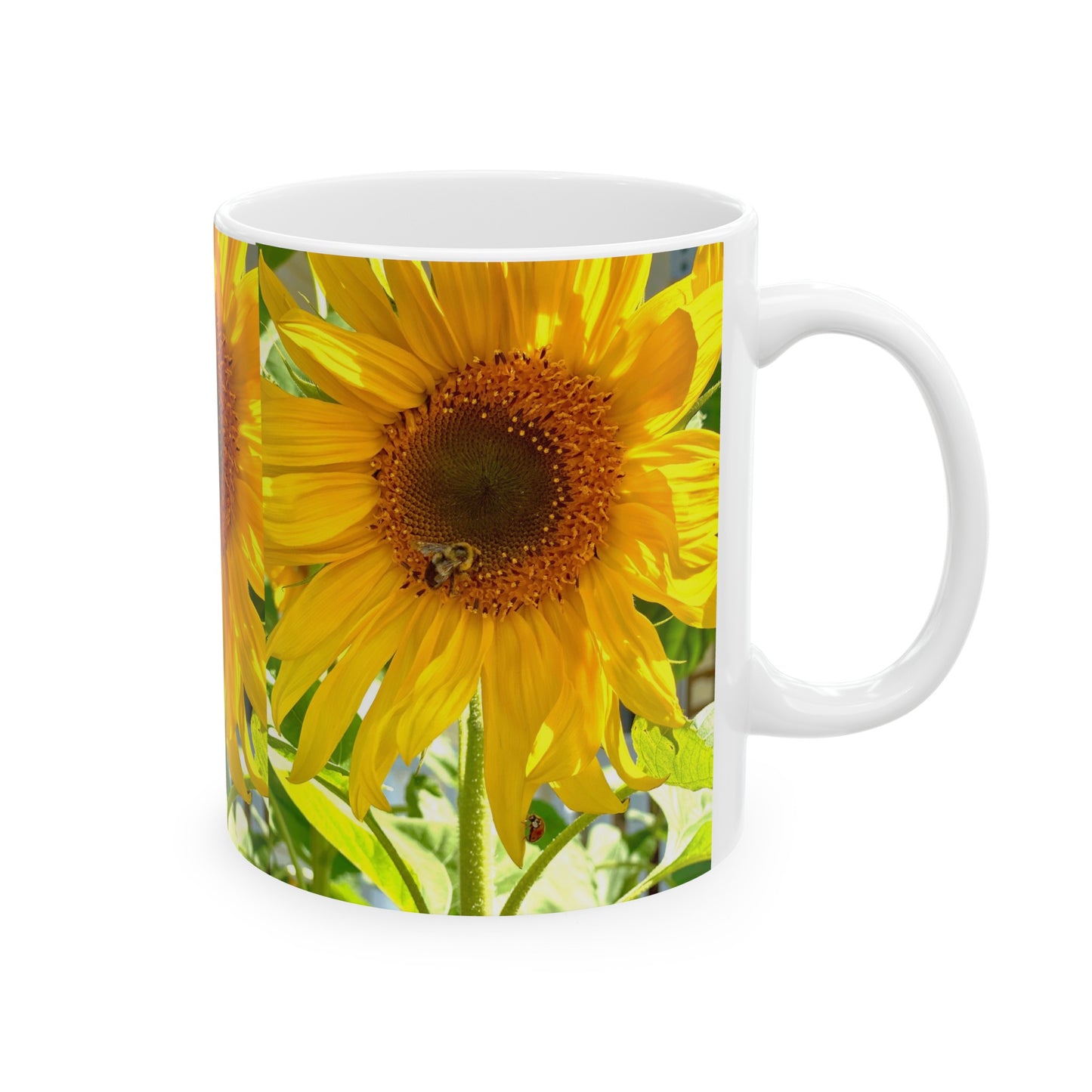 Sunflower with Bee and Ladybug Ceramic Mug, (11oz, 15oz)