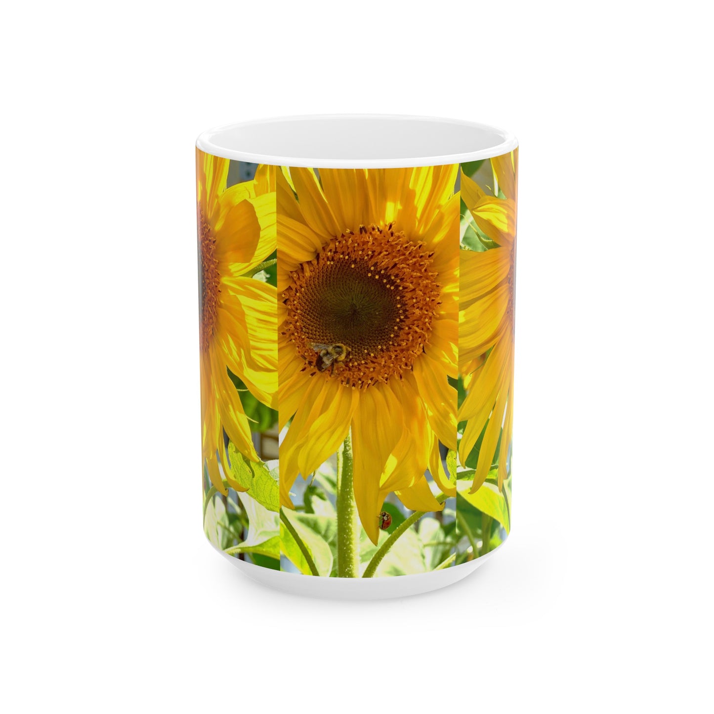 Sunflower with Bee and Ladybug Ceramic Mug, (11oz, 15oz)