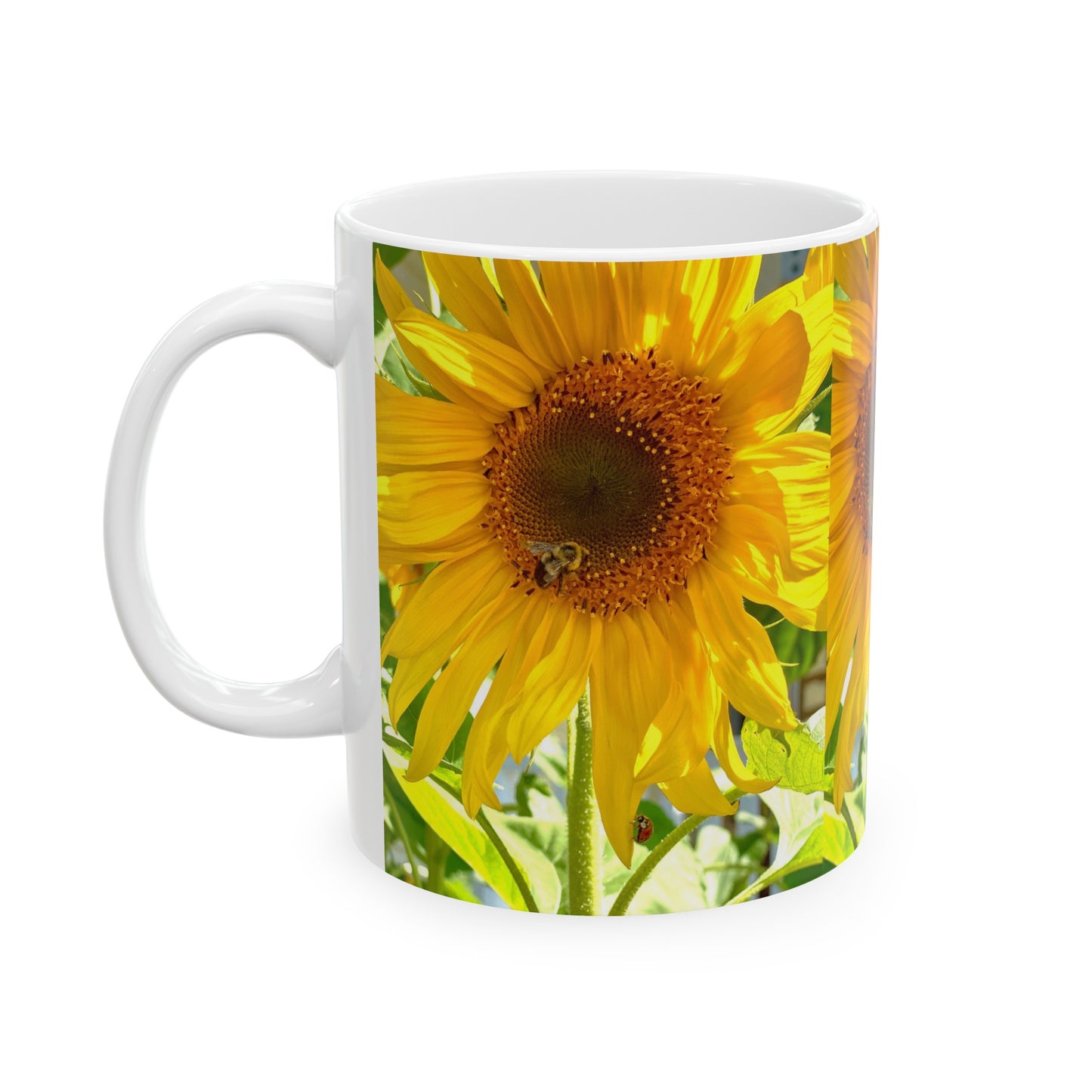 Sunflower with Bee and Ladybug Ceramic Mug, (11oz, 15oz)