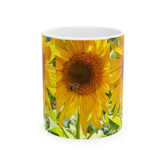 Sunflower with Bee and Ladybug Ceramic Mug, (11oz, 15oz)